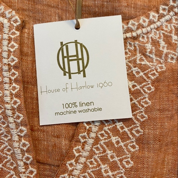 House Of Harlow 1960 100% Linen Top With Embroidered Detail Sizes Small - Picture 5 of 7